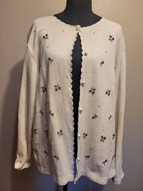 Teddi Vintage Cardigan Sweater Emroidered Floral Size Large Grandmacore